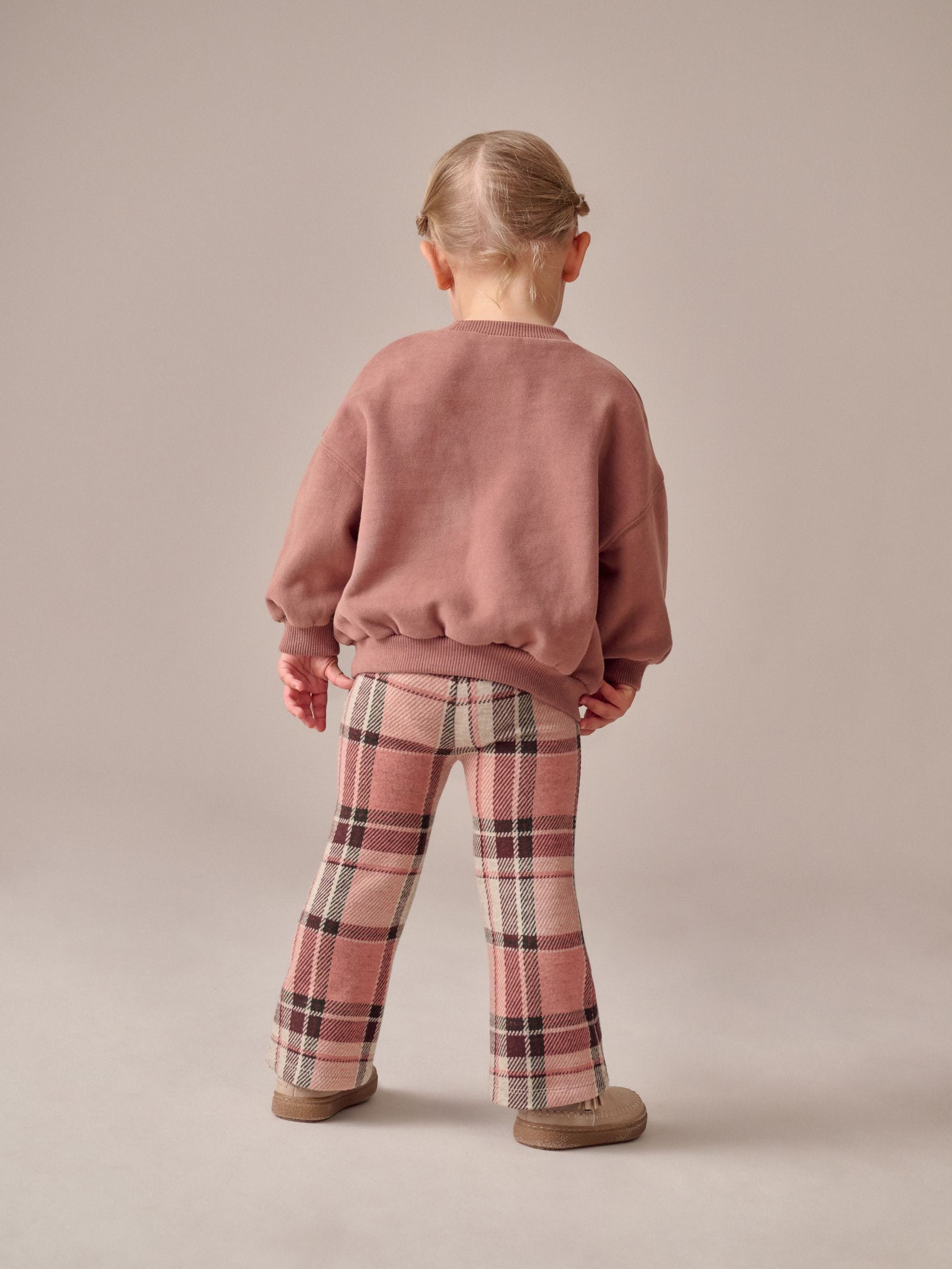 Vaalroze geruit - Geribbelde flare legging (3 mnd-7 jr)