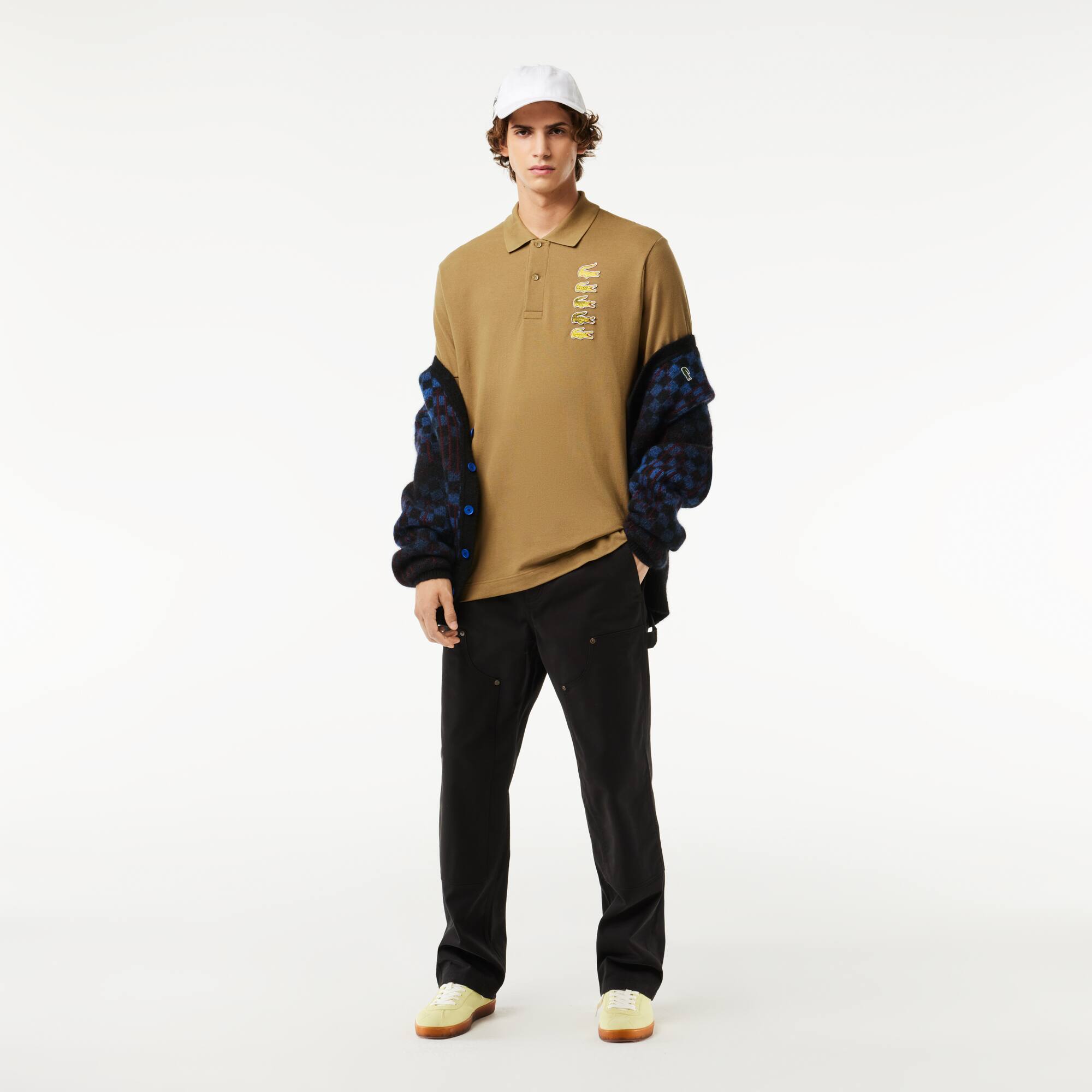 Poloshirt aus Piqué mit Croc-Aufnäher Kurze Ärmel - Braun - Lacoste - Herren