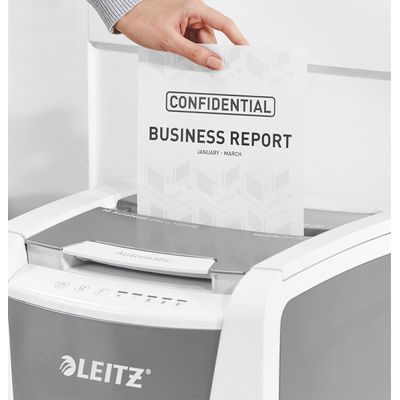 Leitz IQ AutoFeed Office 150 P5 - destructeur de documents coupe croisée microparticules - 150 feuilles - Corbeille 44 litres