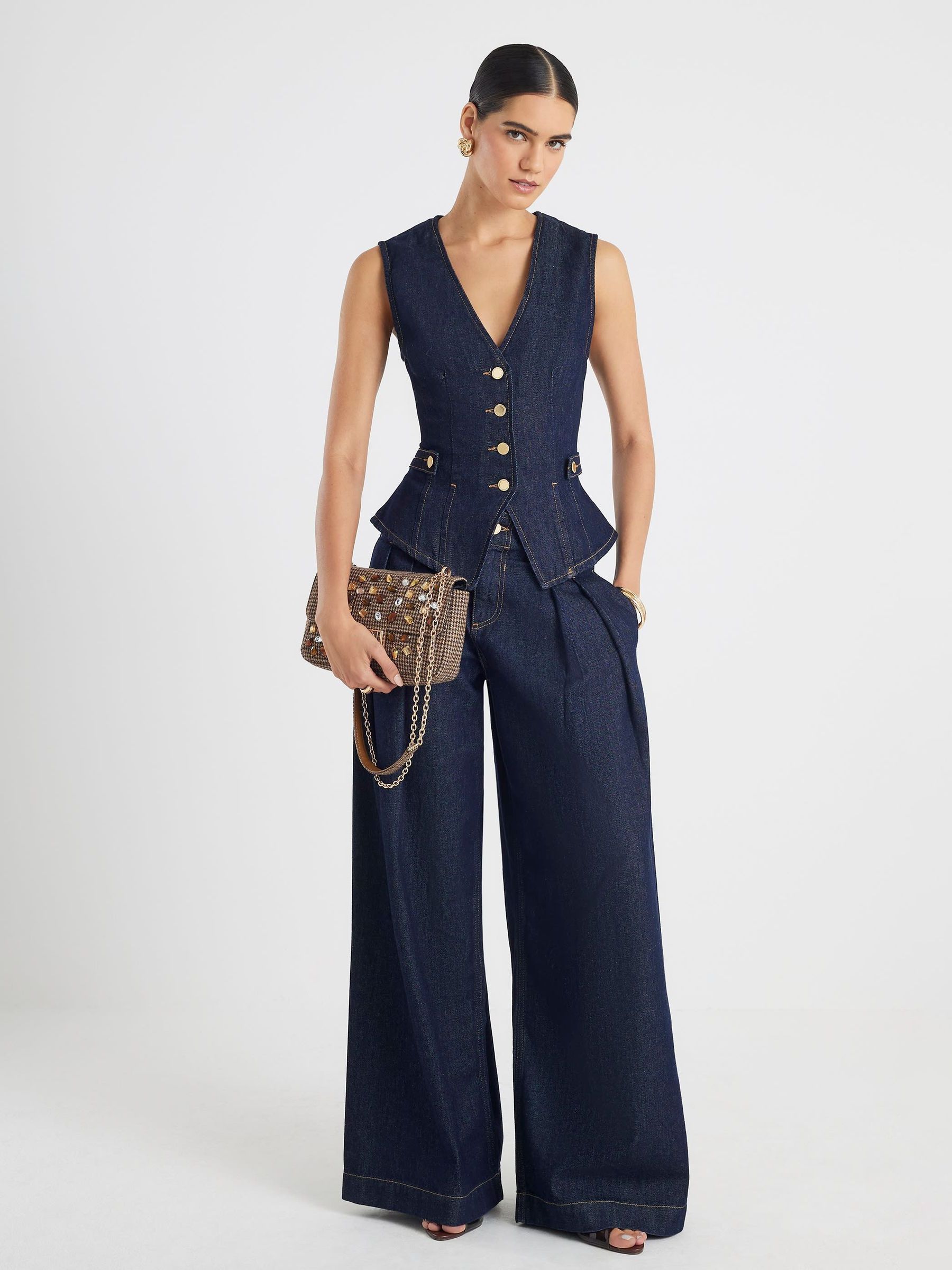 River Island Fitted Tab Detail Denim Waistcoat