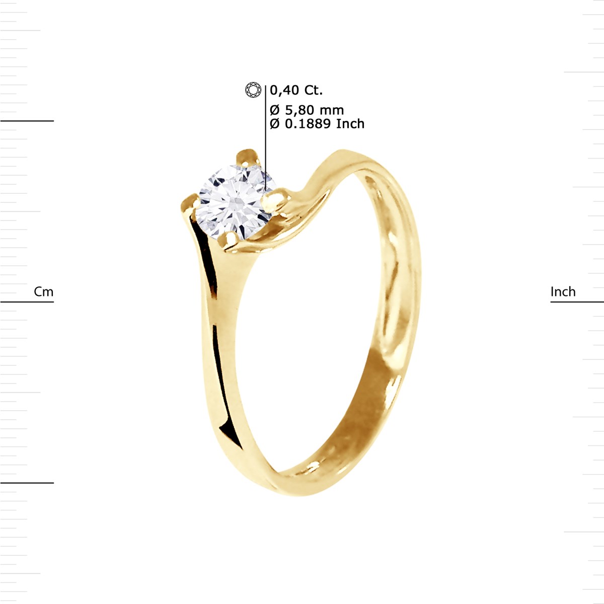 Solitaire Diamant 0,40 Cts 4 Griffes Or Jaune 18 Carats