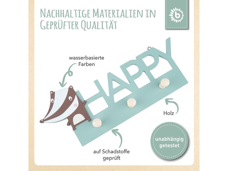 bieco Wandgarderobe Dachs Grün Garderobe mit Haken