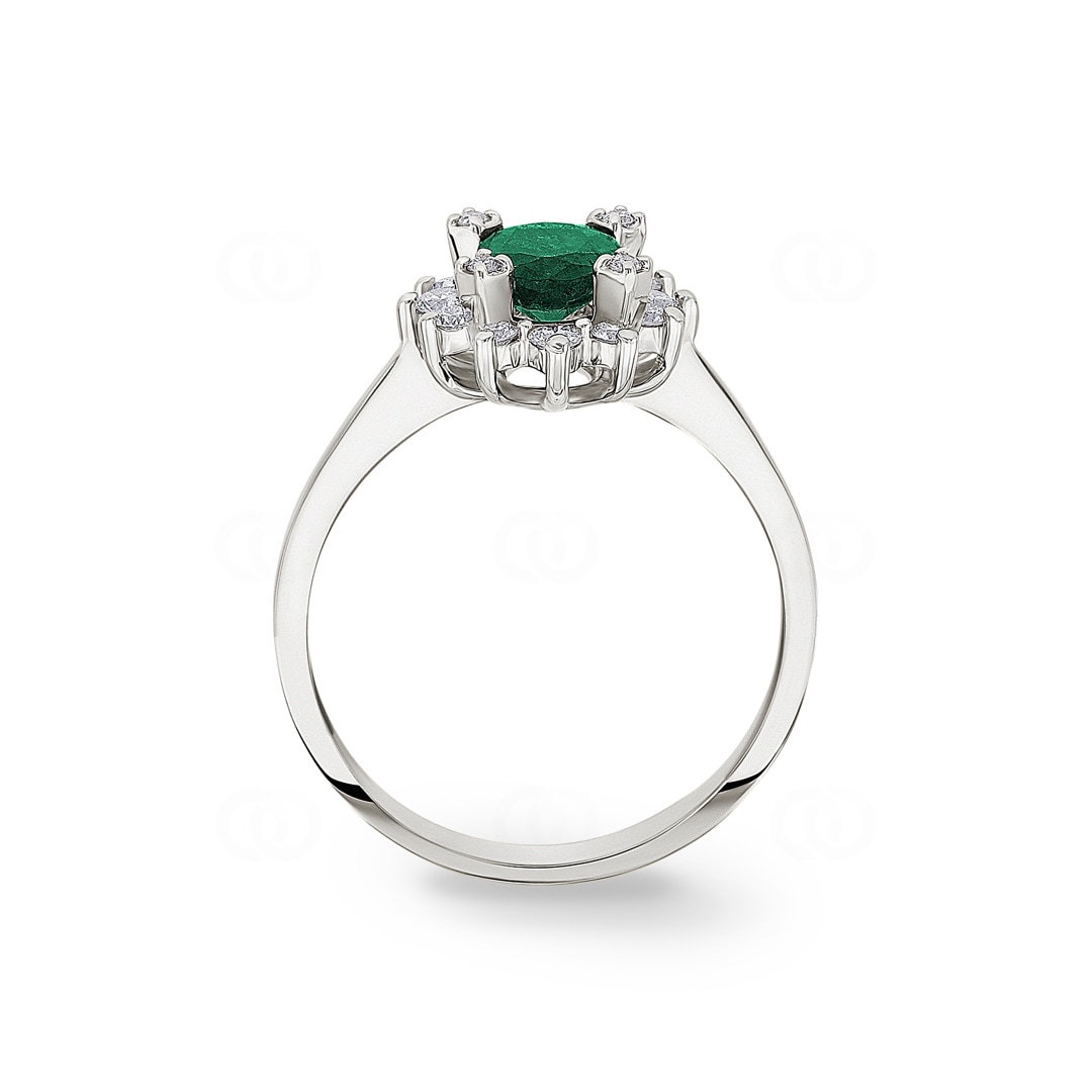 Damenring 750/18 K Weissgold mit Diamanten 0.22 ct H/si & Smaragd 0.62 ct