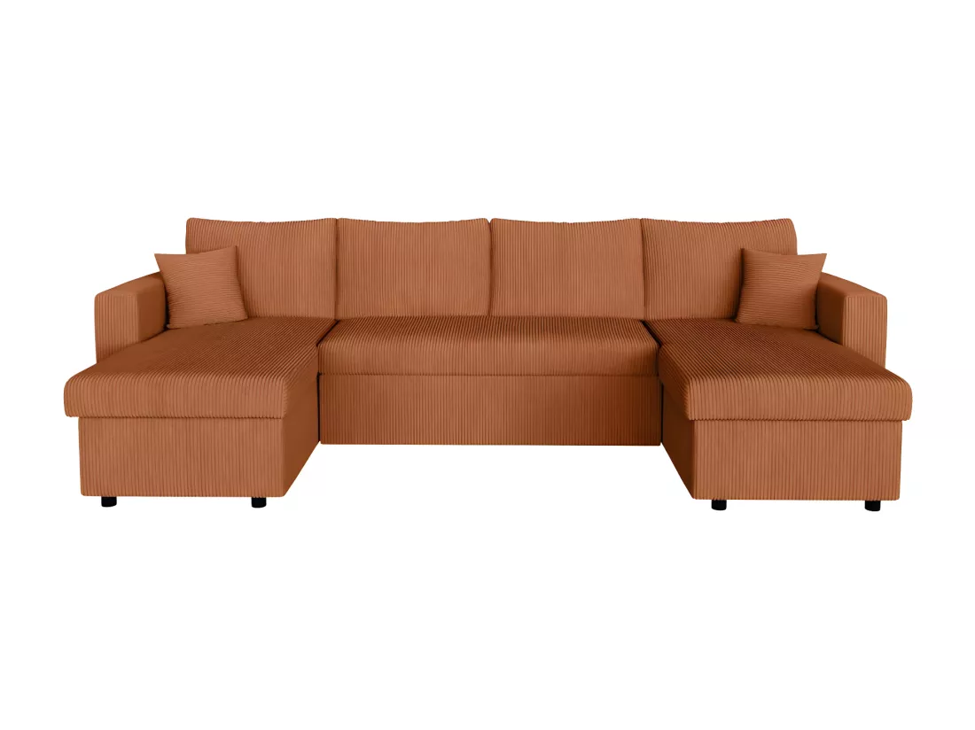 Canapé panoramique 6 places Maria convertible avec 2 coffres en velours côtelé - Terracotta - L295 x P146 x H81cm - Loungitude