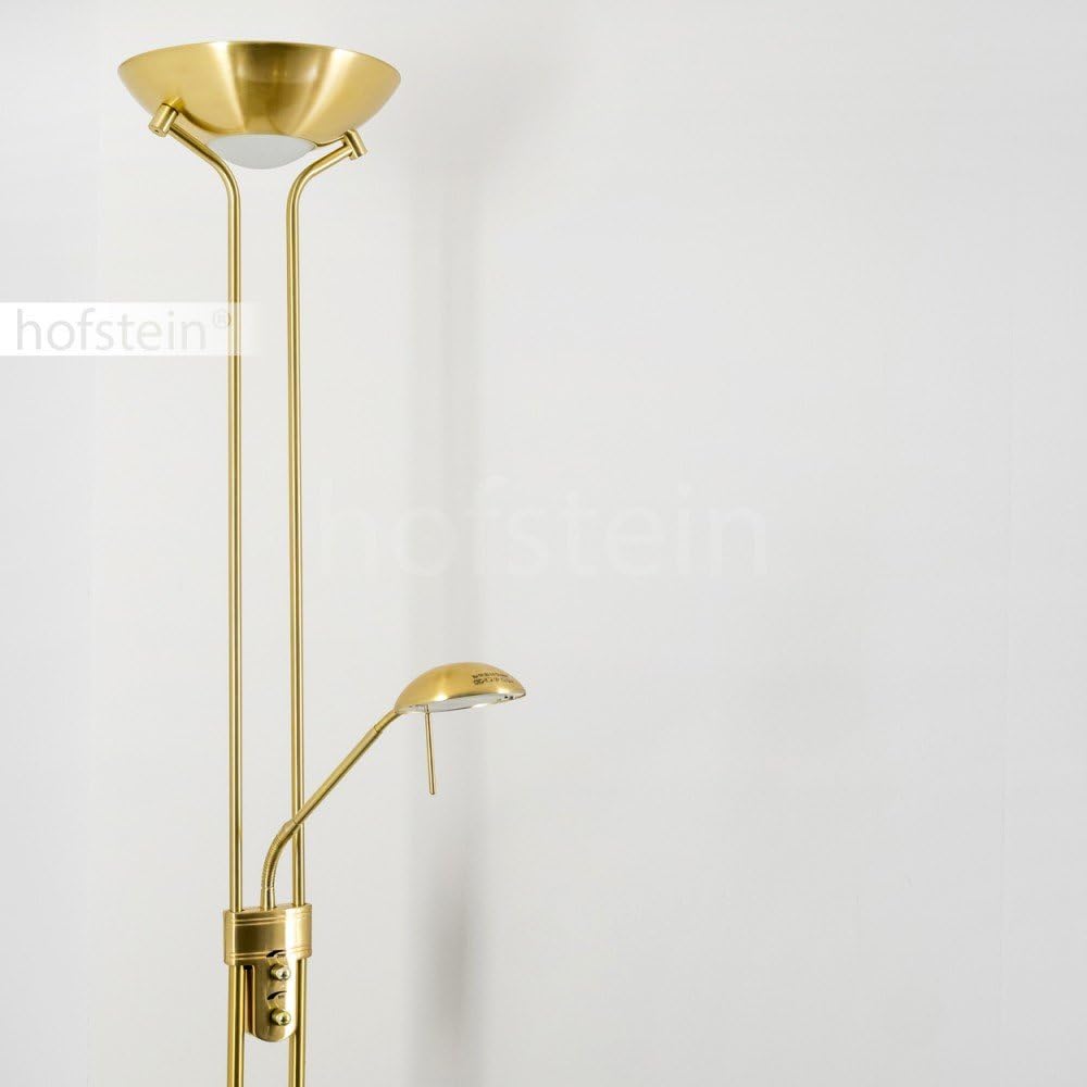 LED Stehlampe Rom aus Metall in Messing, dimmbare Stehleuchte Drehdimmer am Gehäuse, 1 x 18 Watt, 1600 Lumen u. 1 x 5 Watt, 480 Lumen, 3000 Kelvin (warmweiß), Deckenfluter mit verstellbarem Lesearm