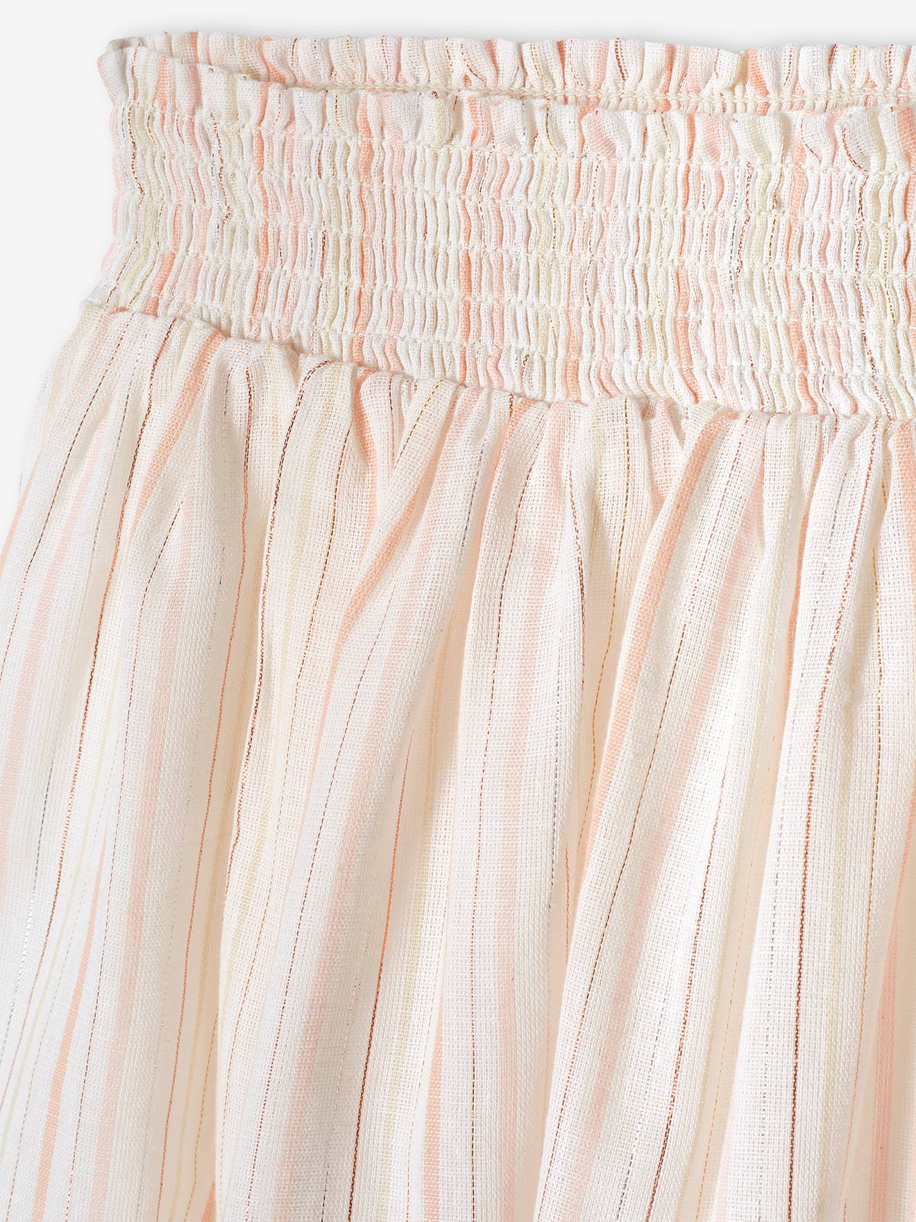Saia de festa listrada off-white adornada com fios brilhantes para meninas