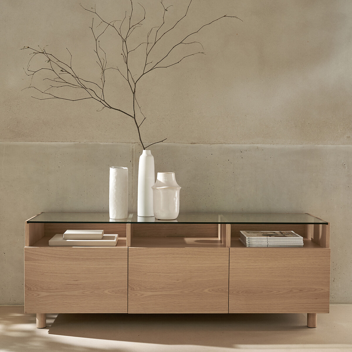 LA REDOUTE INTERIORS<br>Móveis para TV em carvalho folheado e vidro Walor