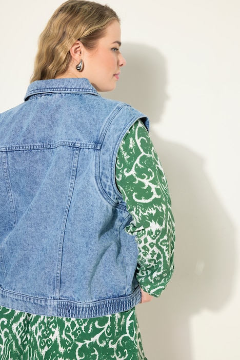 Jeans-Weste, Loose Fit, Hemdkragen, seitlich elastischer Saum