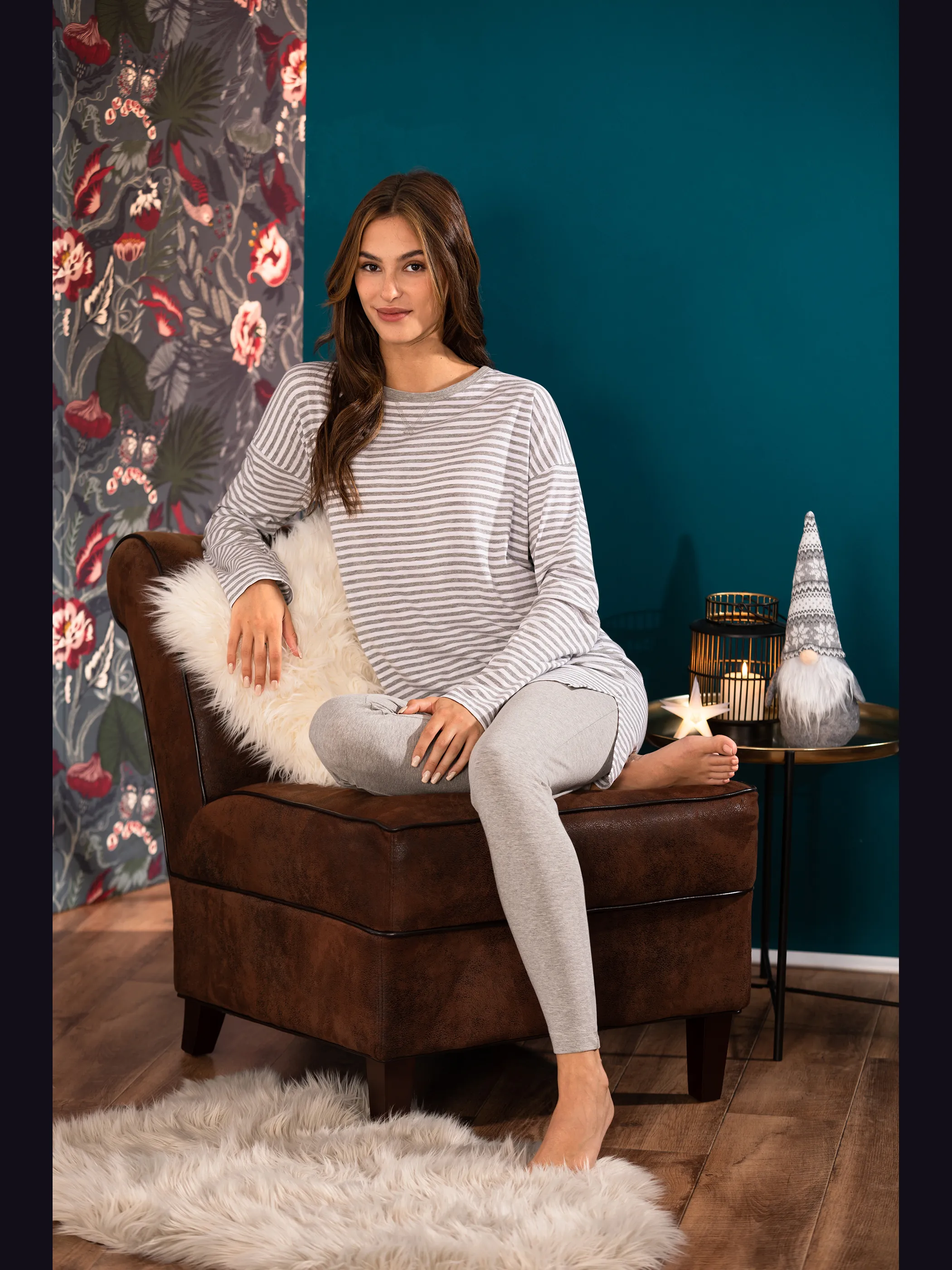 Damen Pyjama im Streifenlook