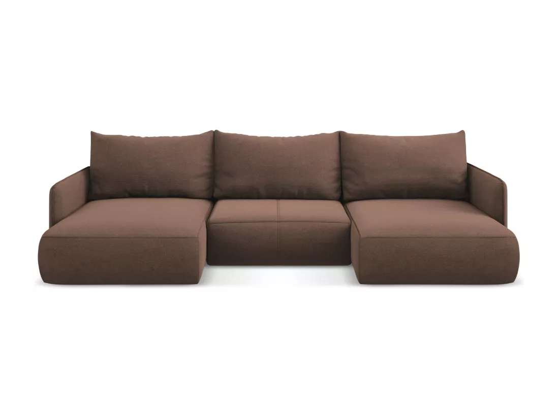 Canapé d'angle panoramique convertible en tissu texturé - rose poudré - NANEA