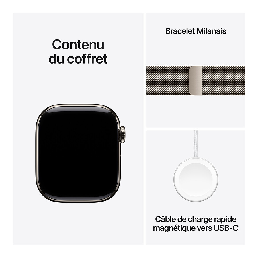 Apple Watch Series 10 GPS + Cellular - Titane Naturel - Bracelet Milanais - 42 mm
