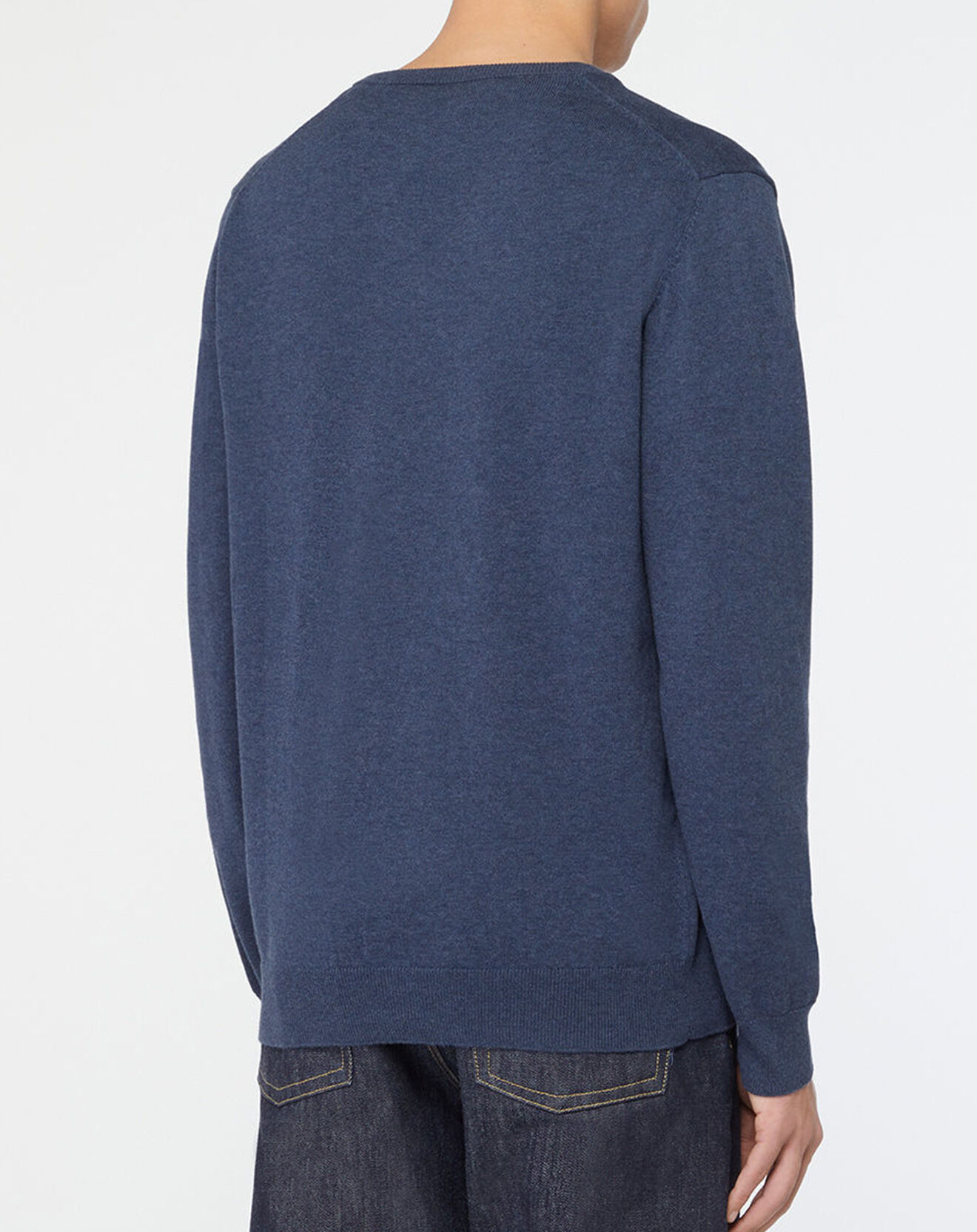 Gant Pull col V coton bleu foncé chiné