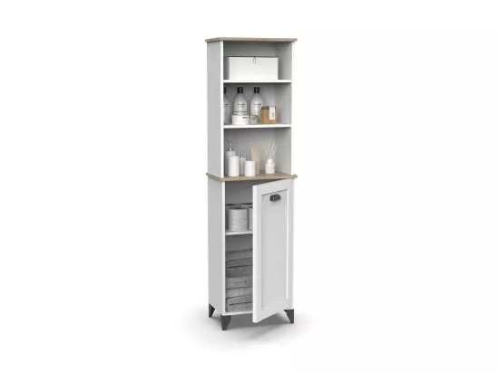 Colonne de salle de bain , meuble de rangement coloris blanc, chêne cambrian