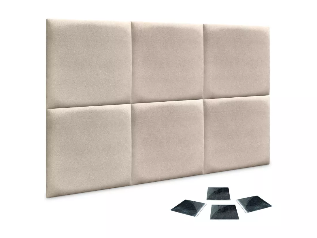 DHOME Lot de 6 Panneaux Rembourrés en Tissu Aqualine Autocollants pour Mur Acoustiques Absorbants Protection contre les Chocs (Beige, 60x60cm, x6)