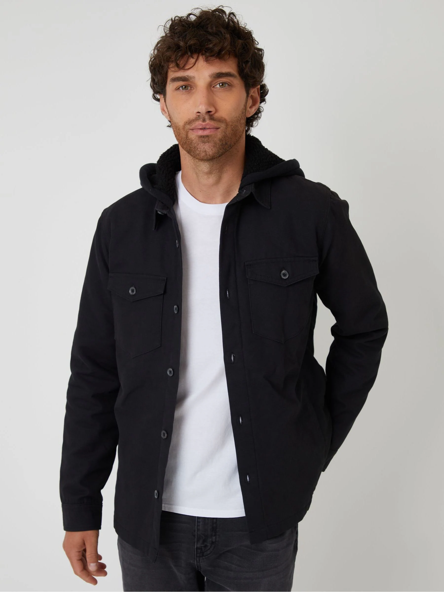 Zwart - Threadbare Quilted Shacket with Borg Lined Hood