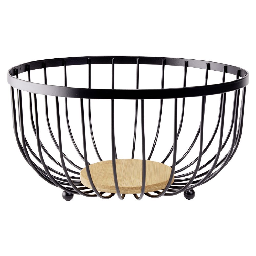 Panière à fruits fond bambou métal noir Ø25xH13cm