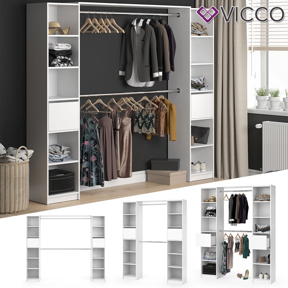 VICCO Kleiderschrank GUEST XL offen begehbar Regal Kleiderständer Schrank weiß