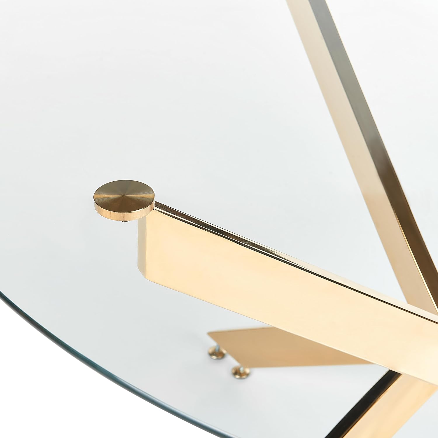 Beliani Esstisch Sicherheitsglas transparent ⌀ 120 cm rund mit Metallgestell Gold Maramo