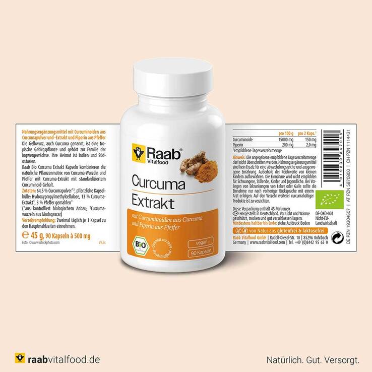 Raab Vitalfood Curcuma Extrakt Bio Kapseln, 90 St