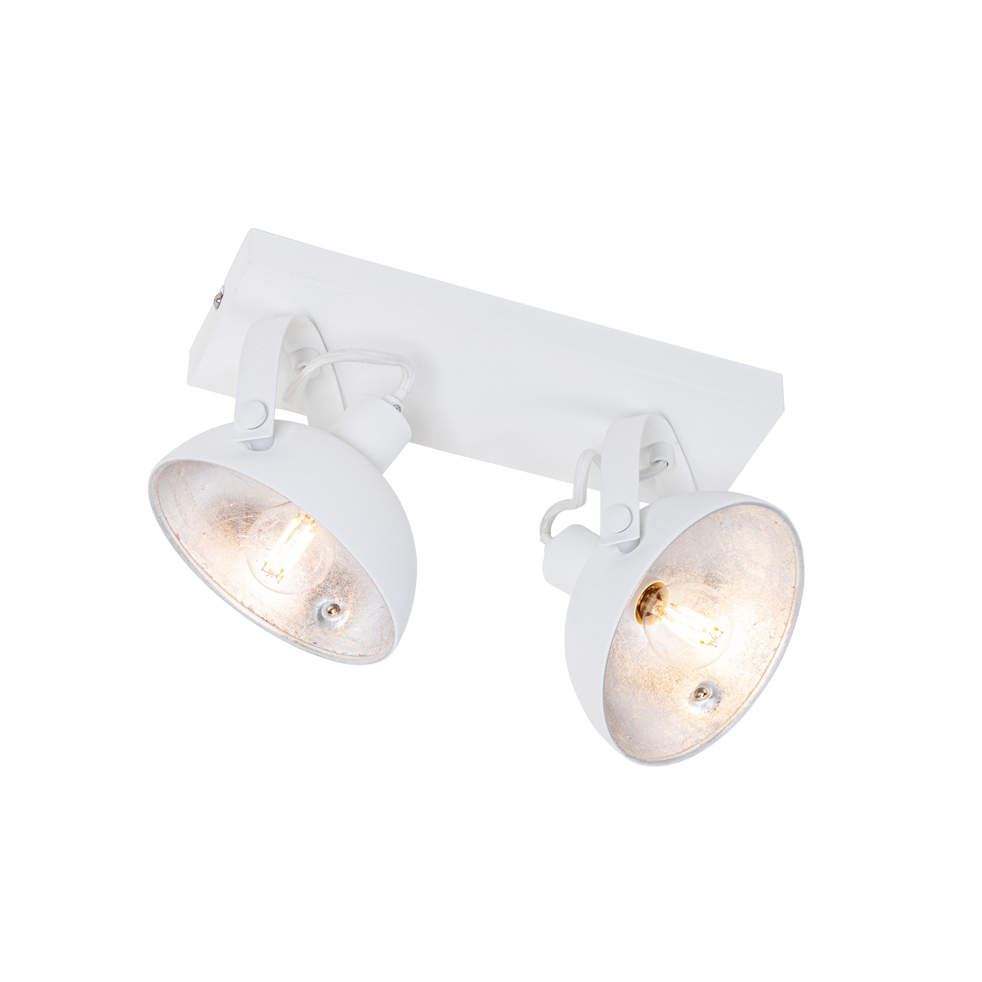 Industriële plafondlamp wit met zilver 2-lichts verstelbaar - Magnax