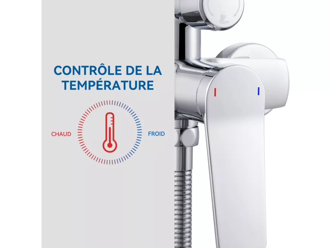 Colonne de Douche Mécanique,Hauteur Réglable 90-1240mm Colonne de Douche Mecanique Kit Set de Douche en Laiton Chromé Solide