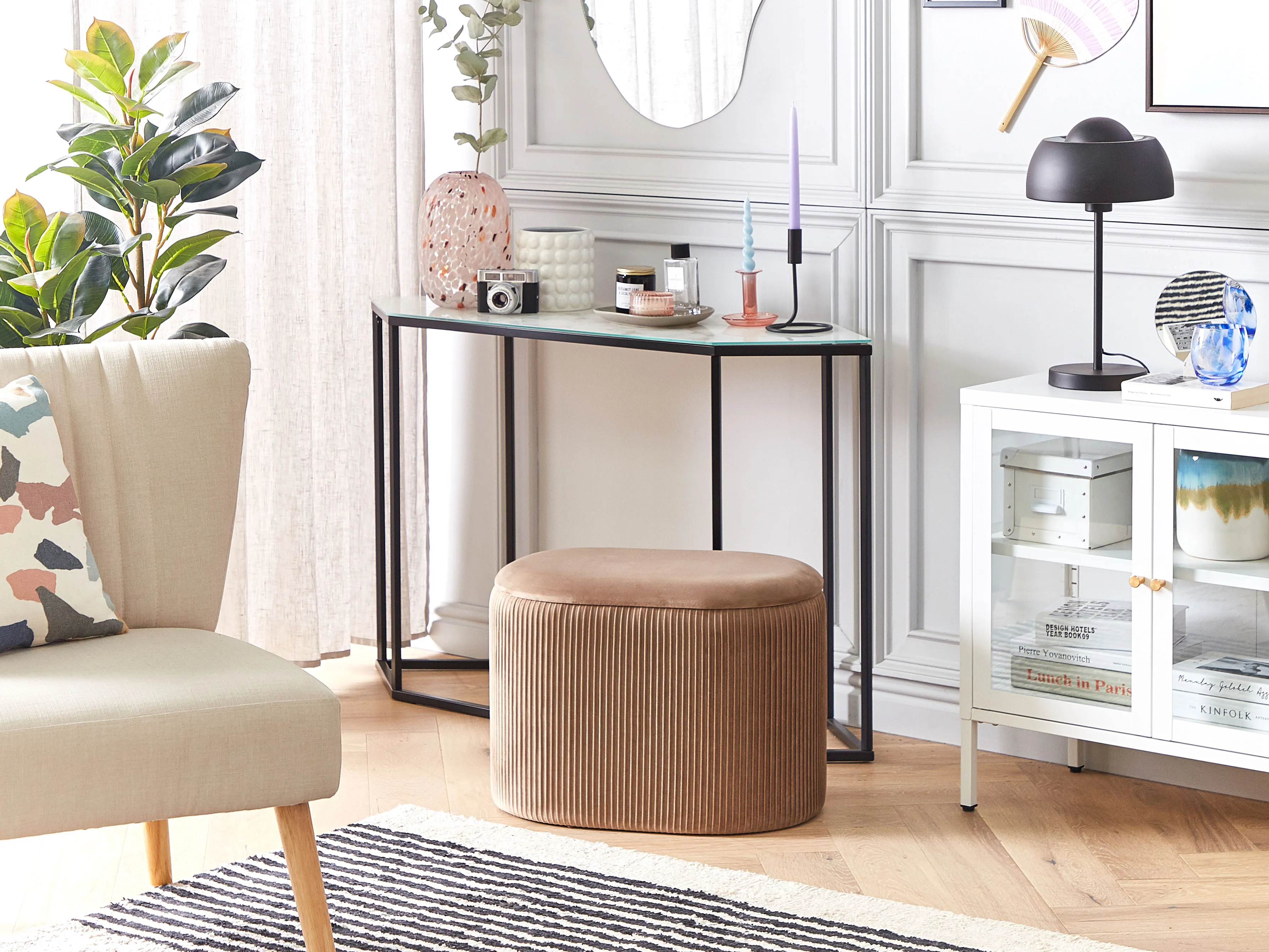 Poef met opbergruimte RICHLAND Fluweel Beige