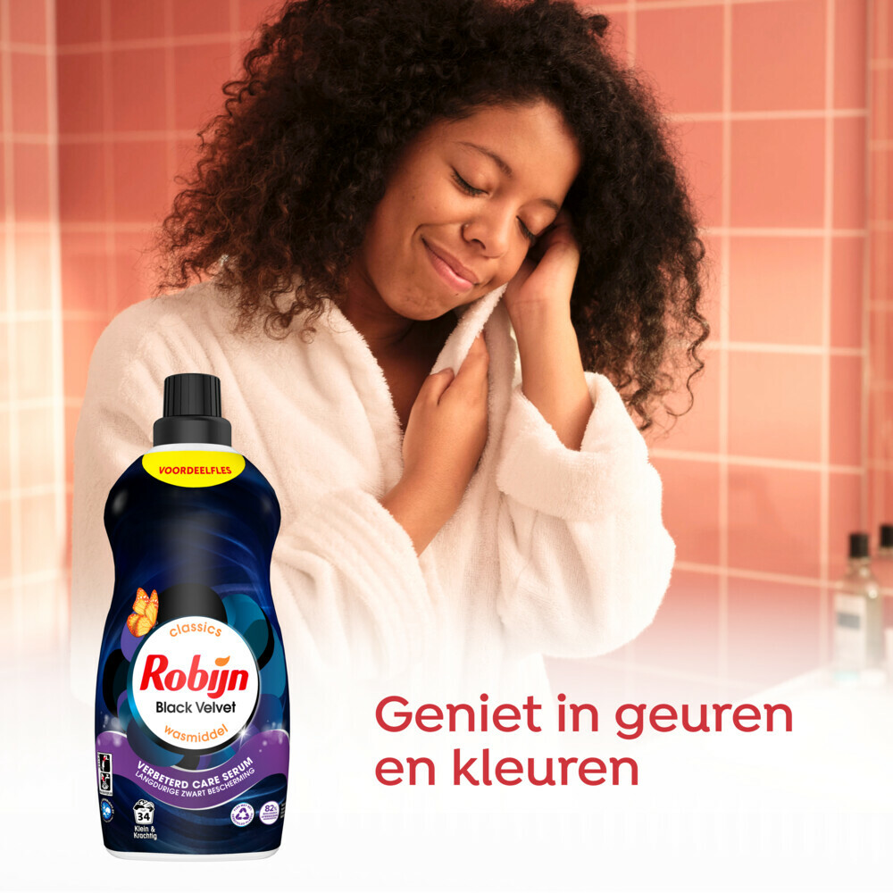 4x Robijn Klein & Krachtig Wasmiddel Black Velvet 34 Wasbeurten1,19 liter