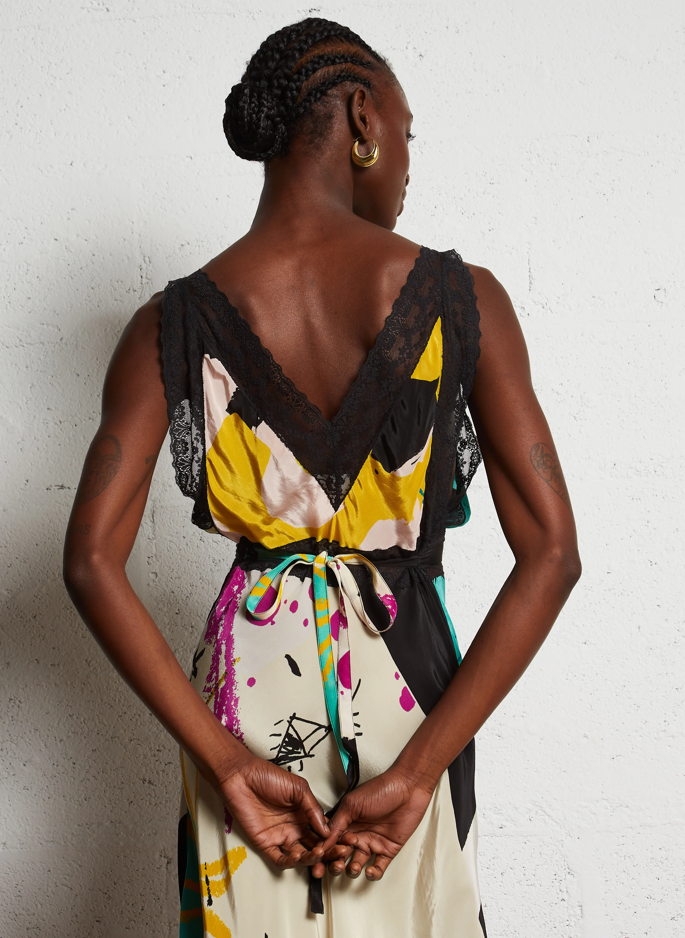 MALI - Robe longue droite à col V | Multicolore