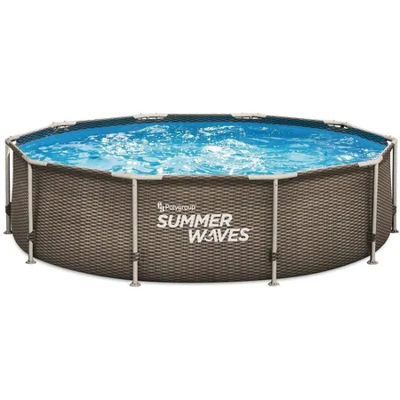 Summer Waves Frame Active Pool Dunkles Doppel-Rattan 305 x 76 cm mit Filterpumpe