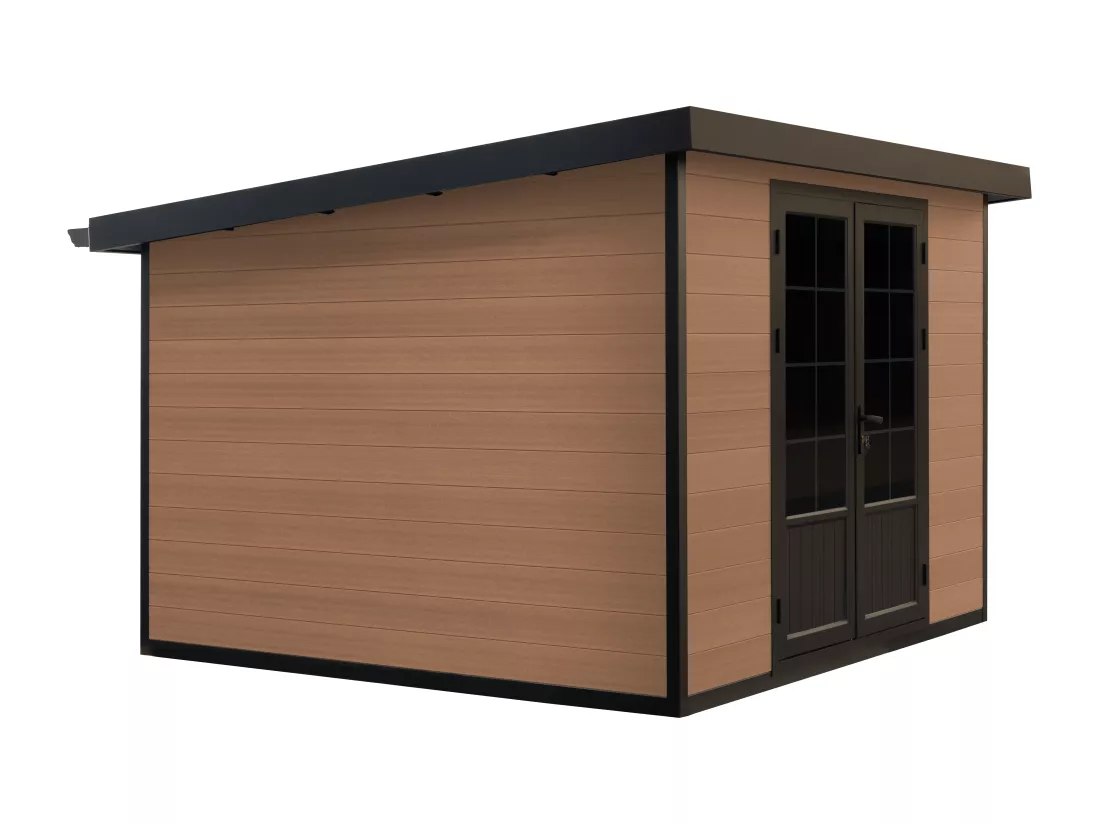 Abri de jardin en bois composite 28 mm aspect naturel foncé 10,43 m² - HAZELTON