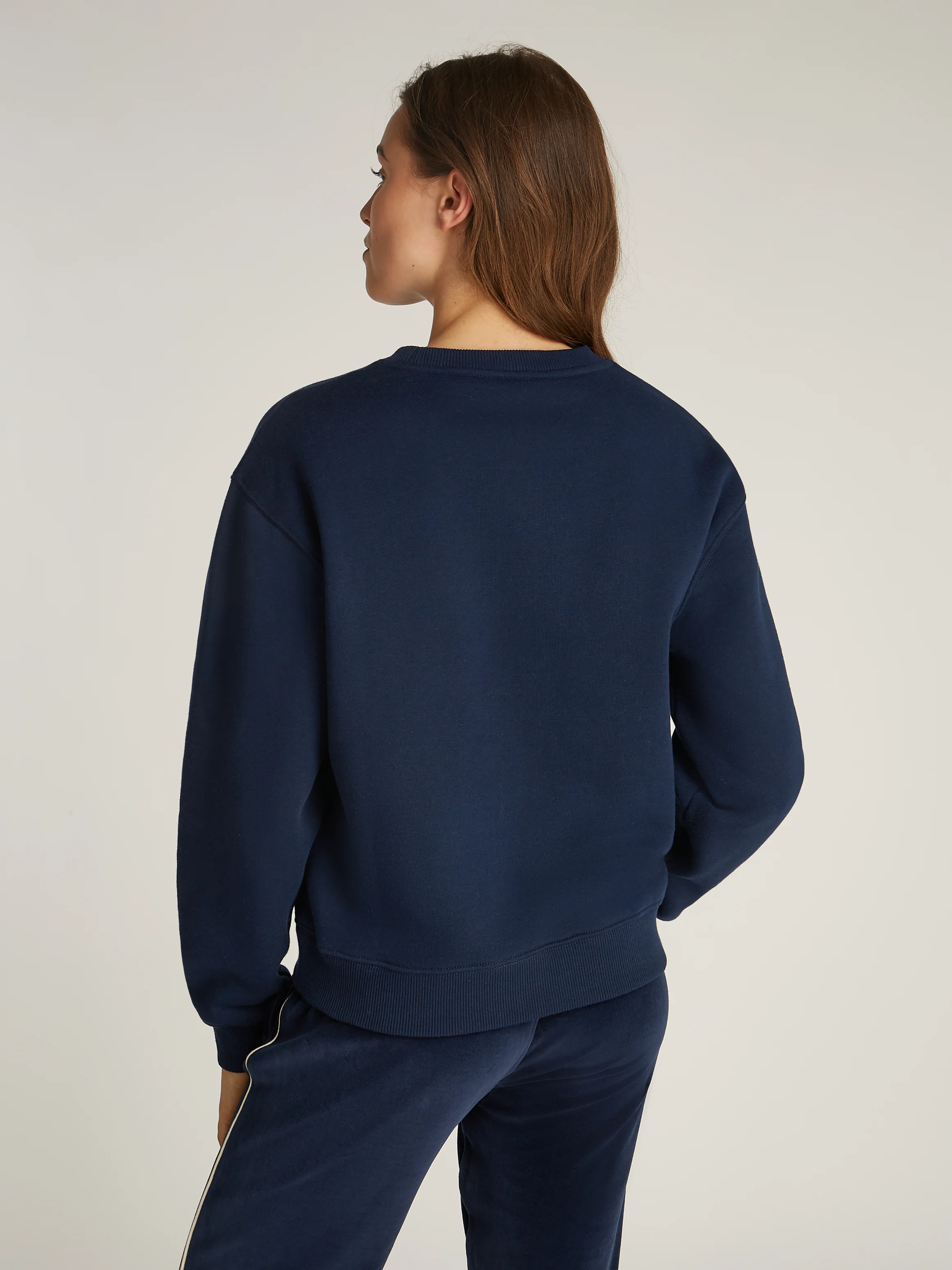 Sweat col rond en coton mélangé droit | Bleu