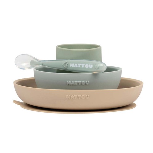 Coffret de repas 4 pièces sable/vert - NATTOU