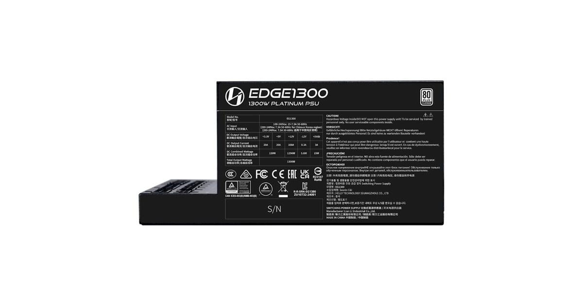 Lian LiEDGE1300 modulaire 1300 watt voeding   (Zwart, 1x 12V-2x6, 3x PCIe, 4x USB-header)