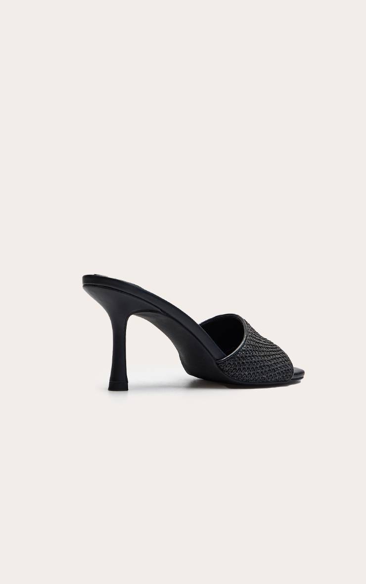 Noir Mules À Talon Bout Carré Texturées
