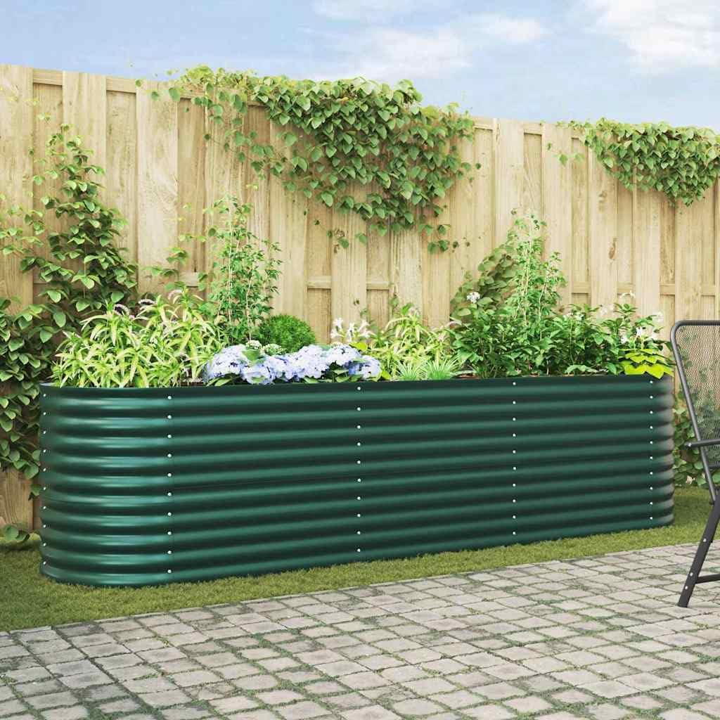 vidaXL Garten-Hochbeet Grün 320 x 80 x 81 cm Stahl, Stylischer Stahlblumenkübel, modernes Garten-Deko, minimalistische Hochbeet, robuster Outdoor-Gartenartikel für Terrassen