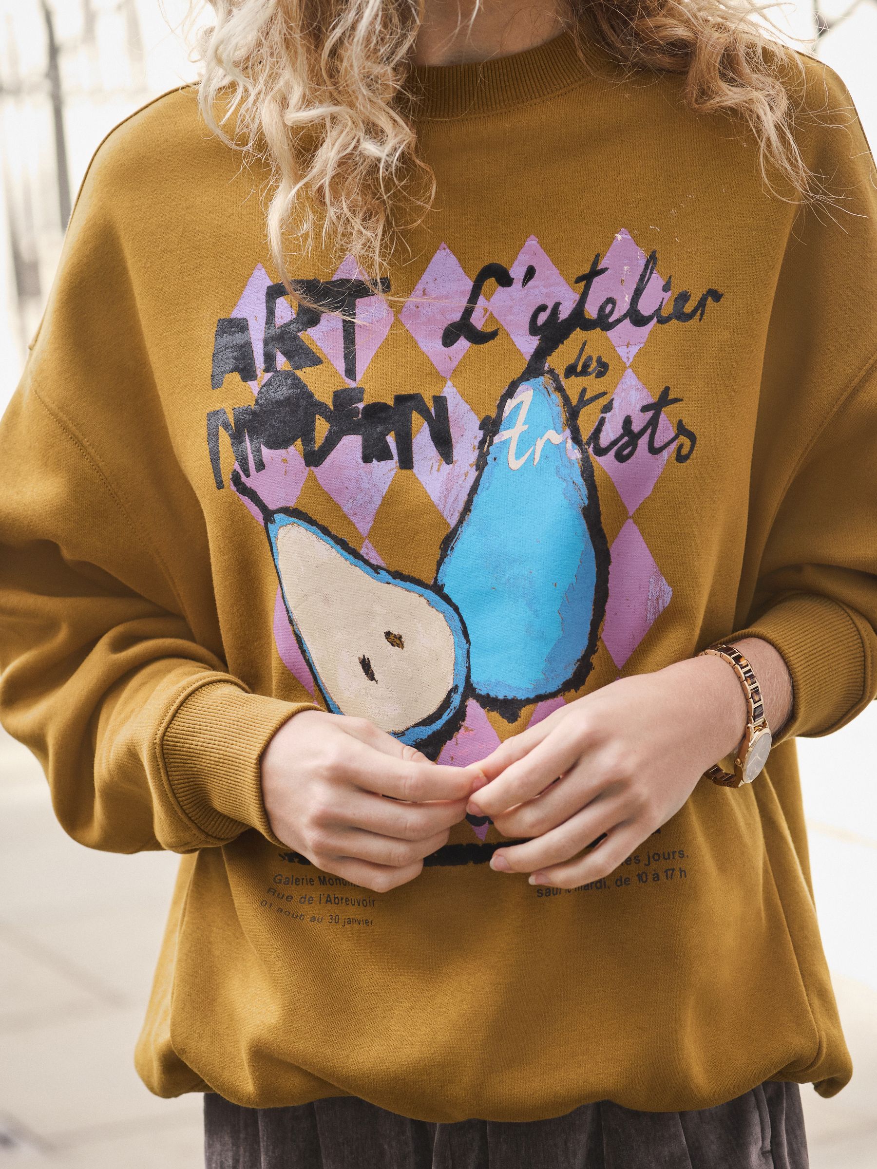 Olijfgroen - Cotton Rich Fruit Art Graphic Longsleeve Crewneck Sweatshirt