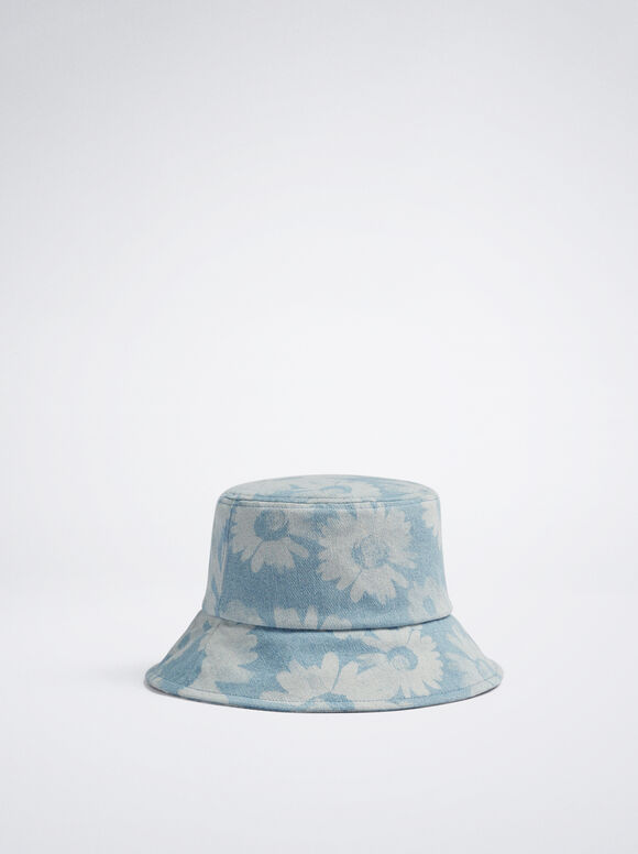 Gorro Bucket Denim Flores - Azul