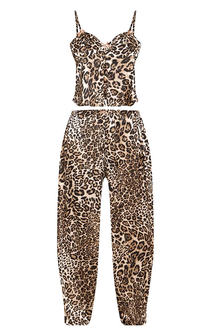 Léopard Ensemble Pyjama Caraco Et Pantalon À Imprimé Contrasté Avec Détail Nœud