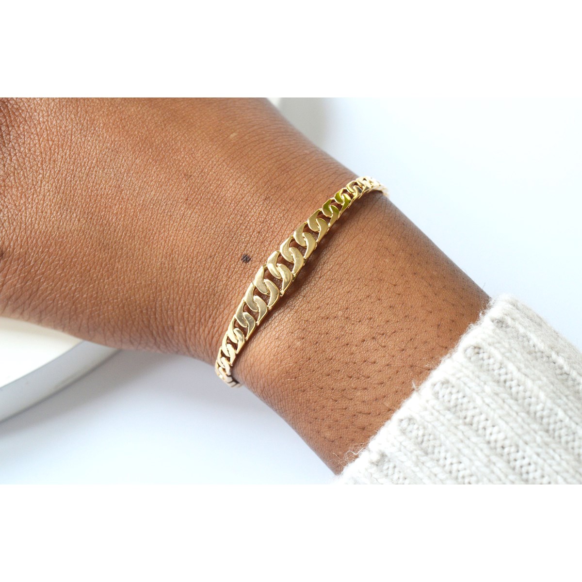 Bracelet jonc style maille chaine rigide semi ouvert ajustable-Plaqué or