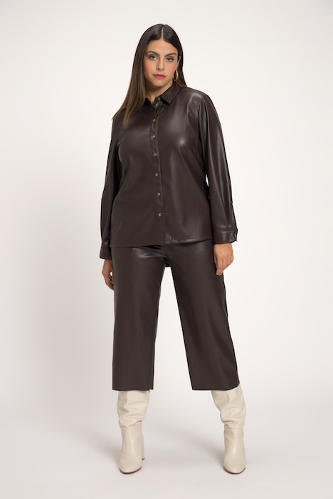 Bluse, Lederoptik, Hemdkragen, Quernaht, Langarm