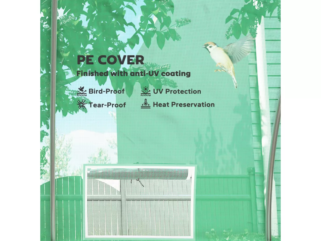 Serre tunnel 24m² dim. 8L x 3l x 2H m - 16 fenêtres, porte zippée - acier galvanisé PE haute densité vert