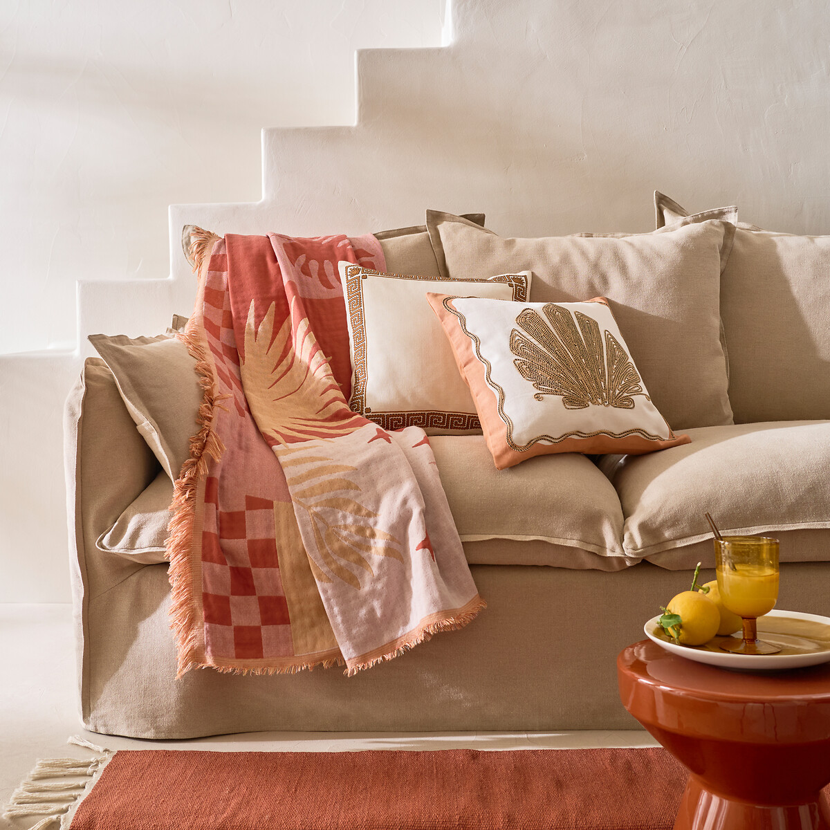 LA REDOUTE INTERIORS<br>Xadrez em jacquard com franjas, Santorini