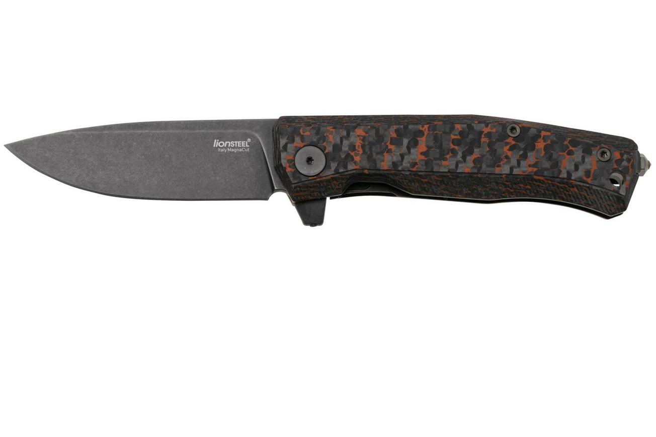 LionSteel Myto MT01-MC-SS CPM MagnaCut, Old Black Snake Skin FatCarbon zakmes, Molletta design