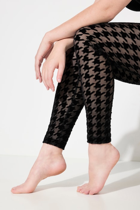 Strumpf-Leggings, Flockdruck, Hahnentritt
