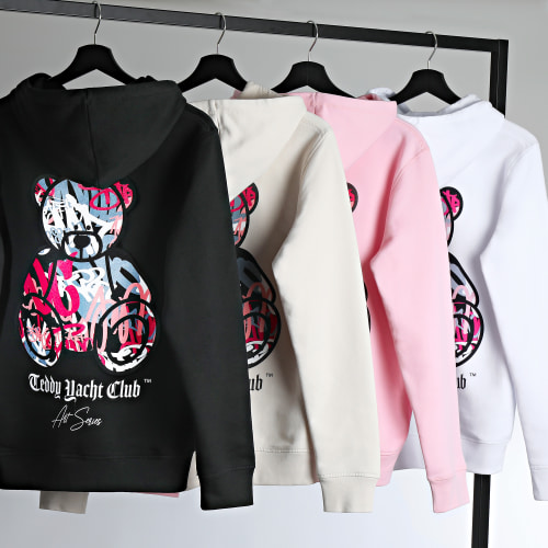 Sweat Capuche Femme Art Series Pink Blanc
