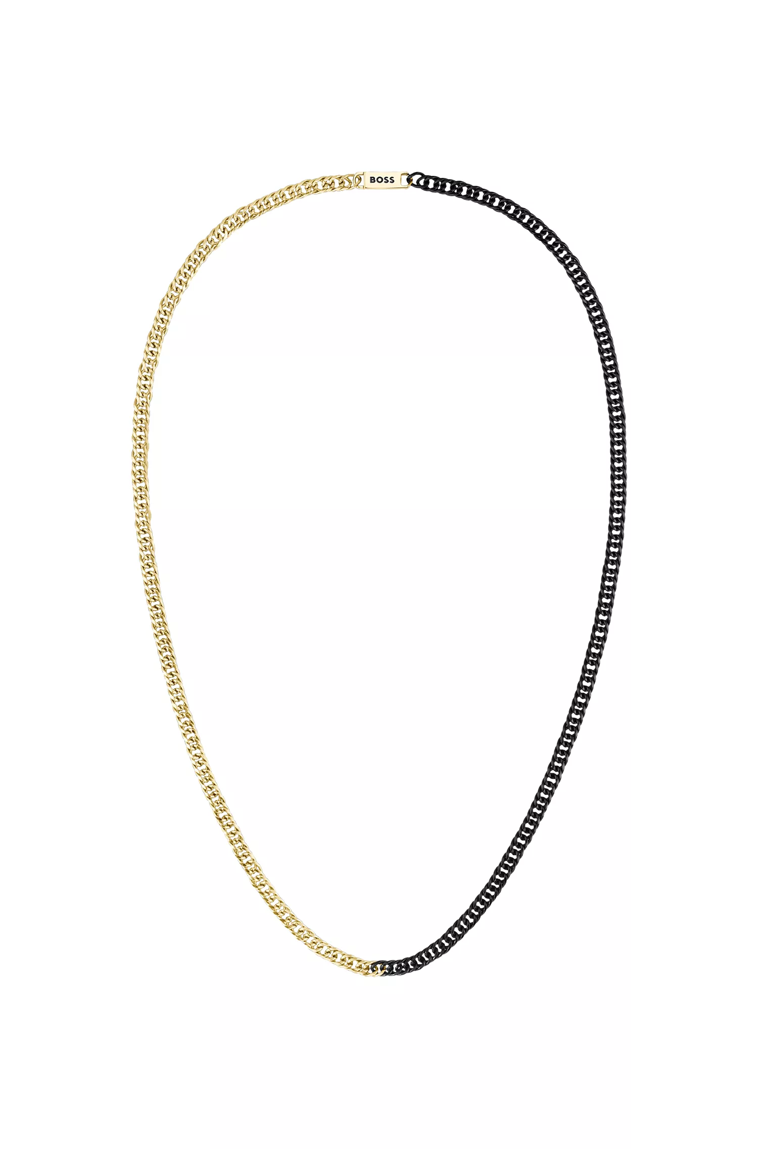 Colar BOSS Orange-Chain em tons de preto e dourado.