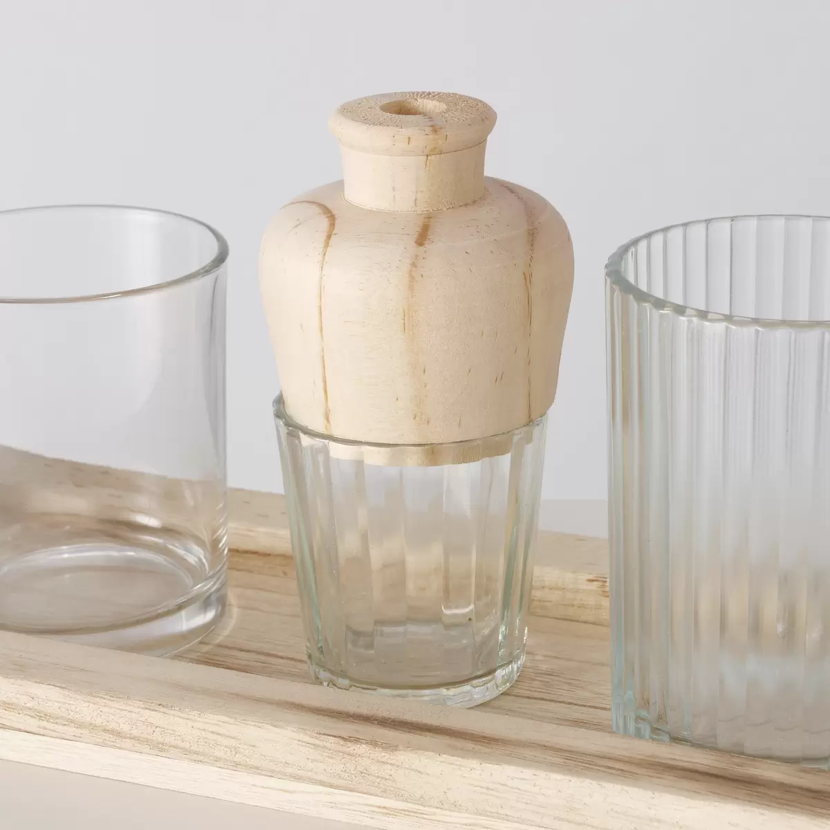Teelichthalter m. Tablett Nolan beige,natur