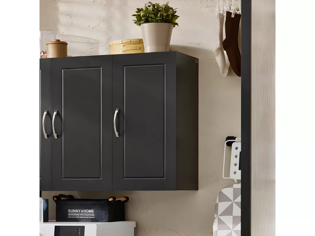 SoBuy Armoire Murale de Salle de Bain, Placard de Rangement, Meuble de Rangement Suspendu, Meuble Haut avec 3 Portes, 90x30x60 cm, Noir, FRG231-L-SCH