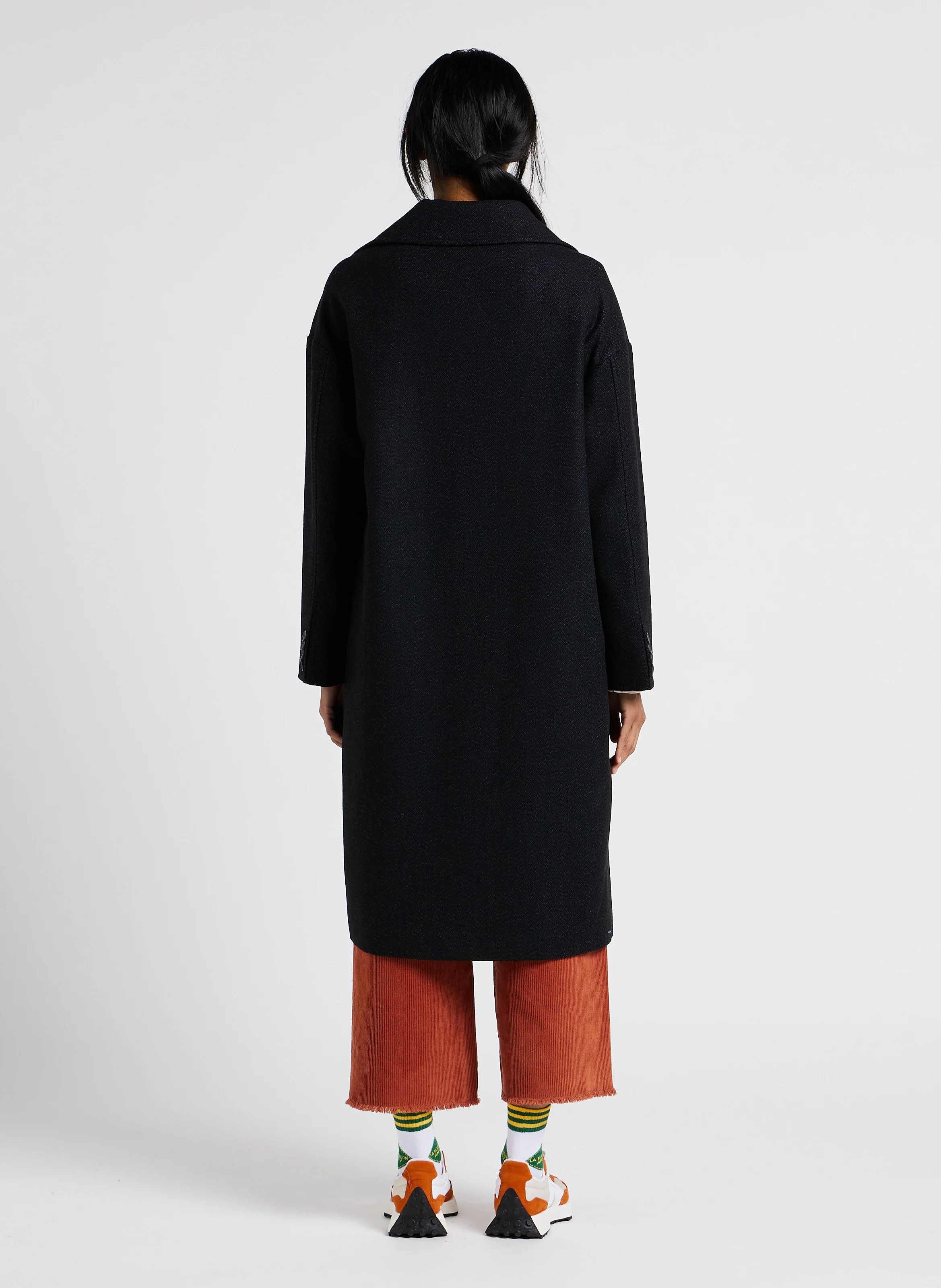 LEO - Manteau long col tailleur en maille mélangée | Noir