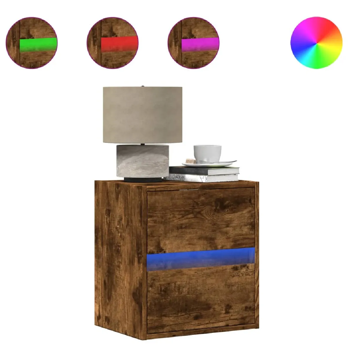 vidaXL Tables de chevet murales avec LED - Chêne fumé